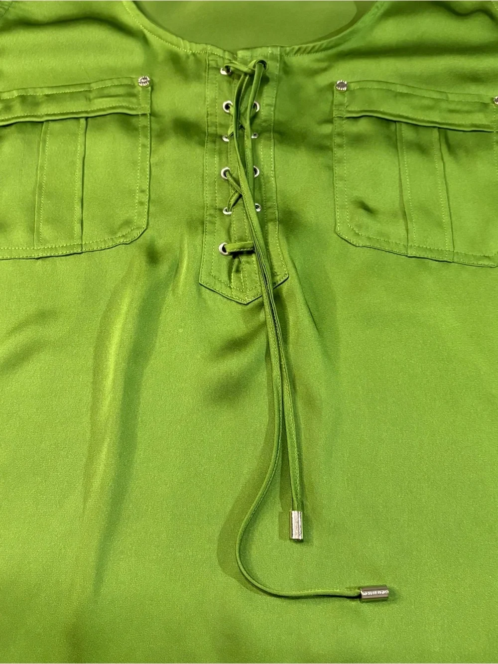 Michael Kors Lime Green Satin Lace-Up Tank Top L
